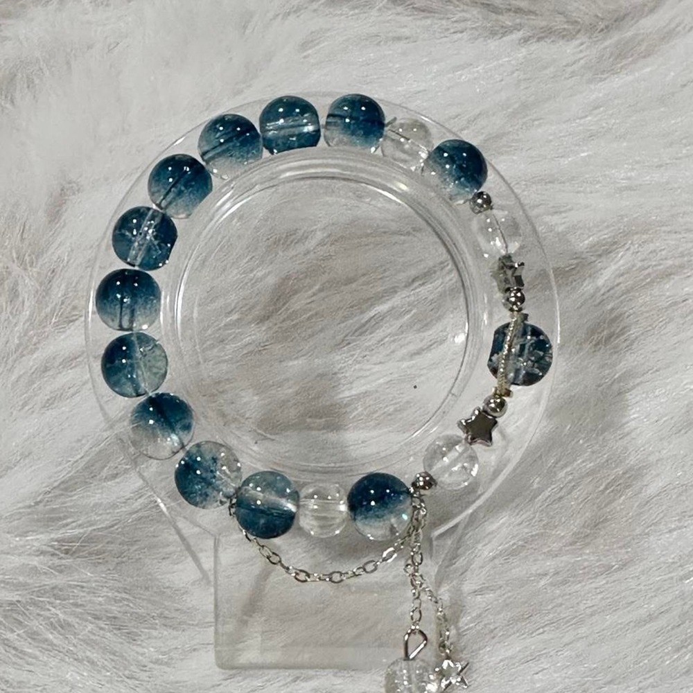 Celestial Galaxy Stretch Bracelet Midnight Blue Clear Crystal Star Charm